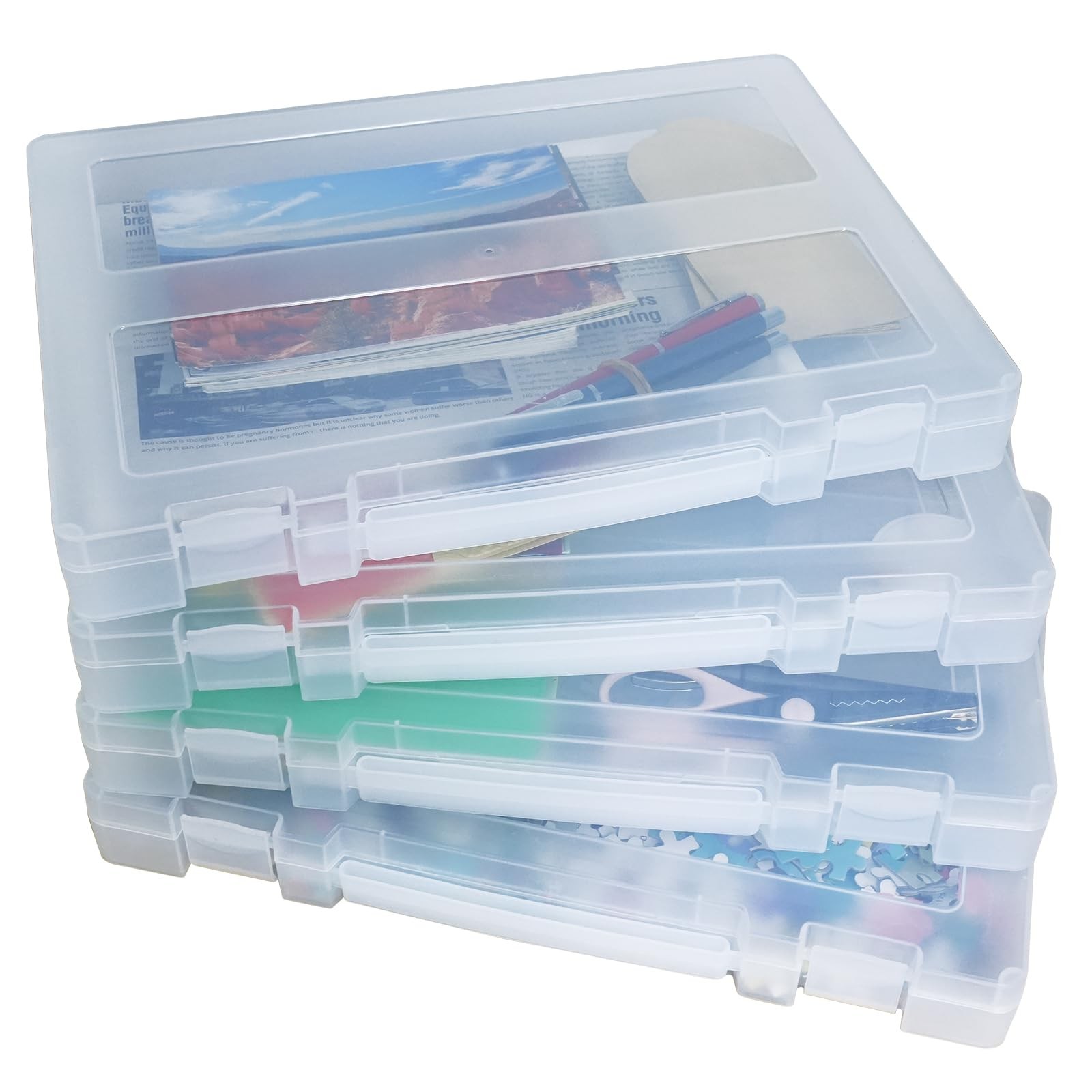 Scrapbook Paper Storage 4 Pack Stackable Craft Organizers Handle 8.5x11 Box