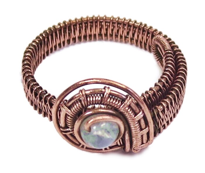 Moonstone Adjustable Ring, Woven in Copper Wire