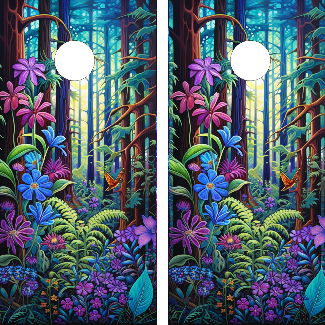 FADEPROOF Cornhole Board Wraps Laminated   /  Forest Flowers
