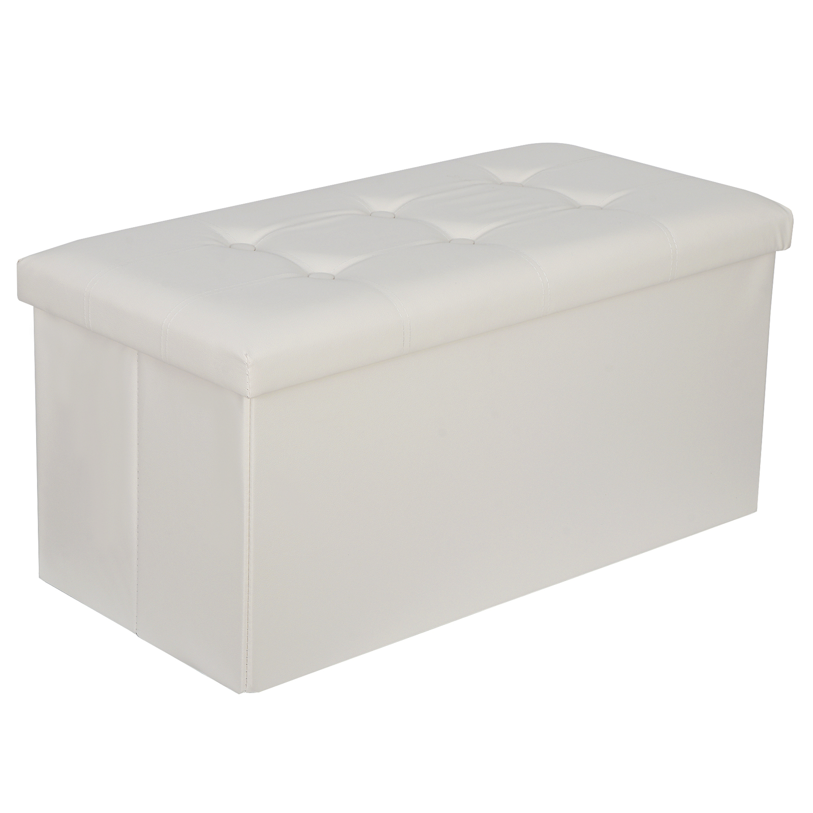 Durable 30" Ottoman Storage Bench Chest Folding Footstool W/Removable Lid Beige