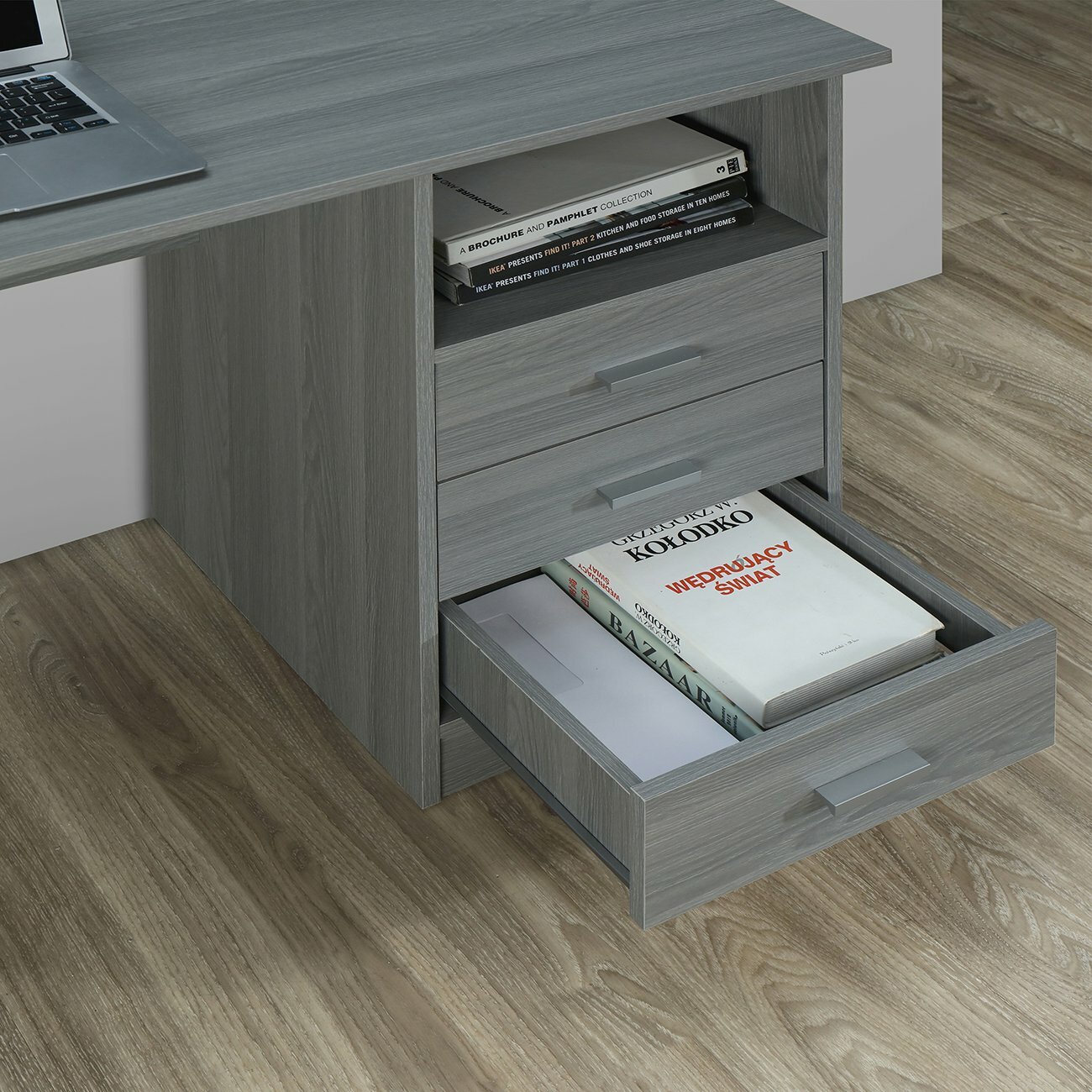 Techni Mobili Classic Computer Desk Workstation with Multiple Drawers and Shelf