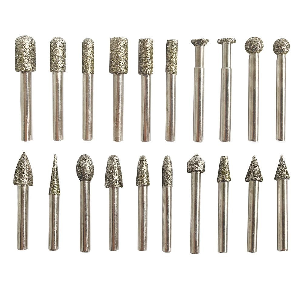 Set of 20 1/4" Shank Diamond Coated Grinding Burrs Sets, 60 Grit Diamond Moun...
