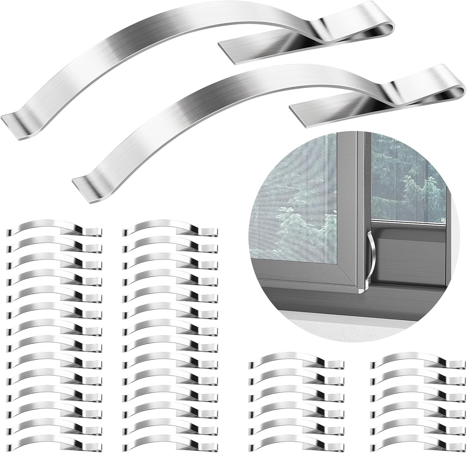 100 Pcs Corner Mount Flat Window Spring Stainless Steel Window Screen Clips, Pre