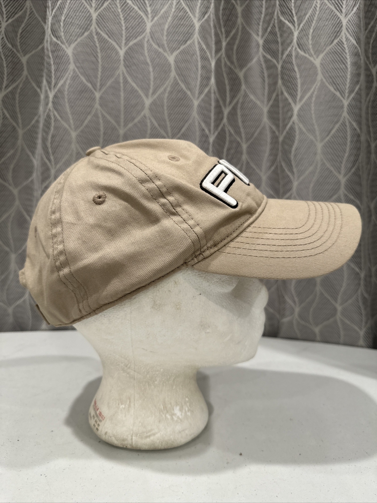 Ping Tan Hook and Loop Strap Hat with White Embroidered Lettering