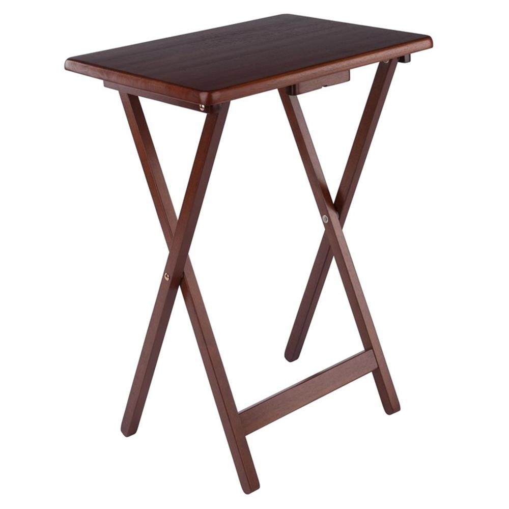 Pemberly Row Contemporary 2-Piece Snack Table Set in Walnut Finish