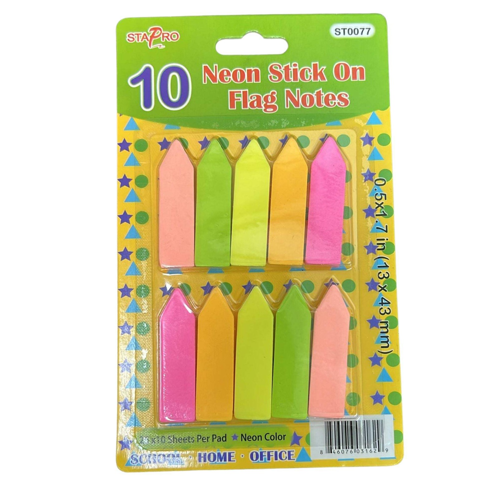 1.7″ × 0.5″ STAPRO Neon Stick-On Flag Notes: 10 Pack