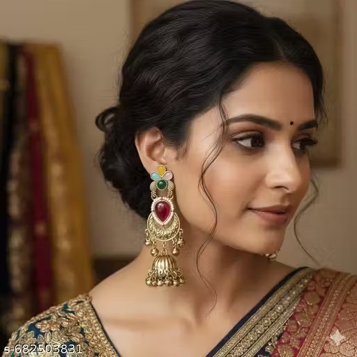 Kundan Jhumka Earrings Indian Gold Plated Bollywood Style Jewelry Set