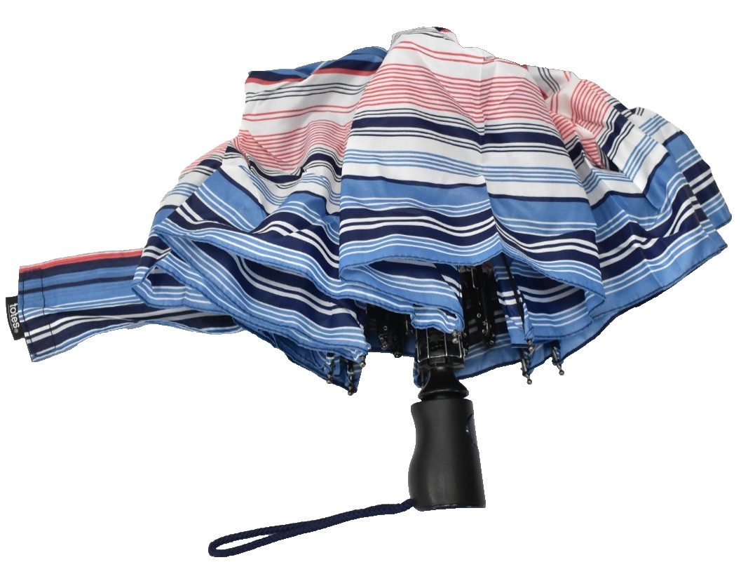 Totes RAMO Auto Open/Close Umbrella Red/White/Blue Lined Design 43" Canopy