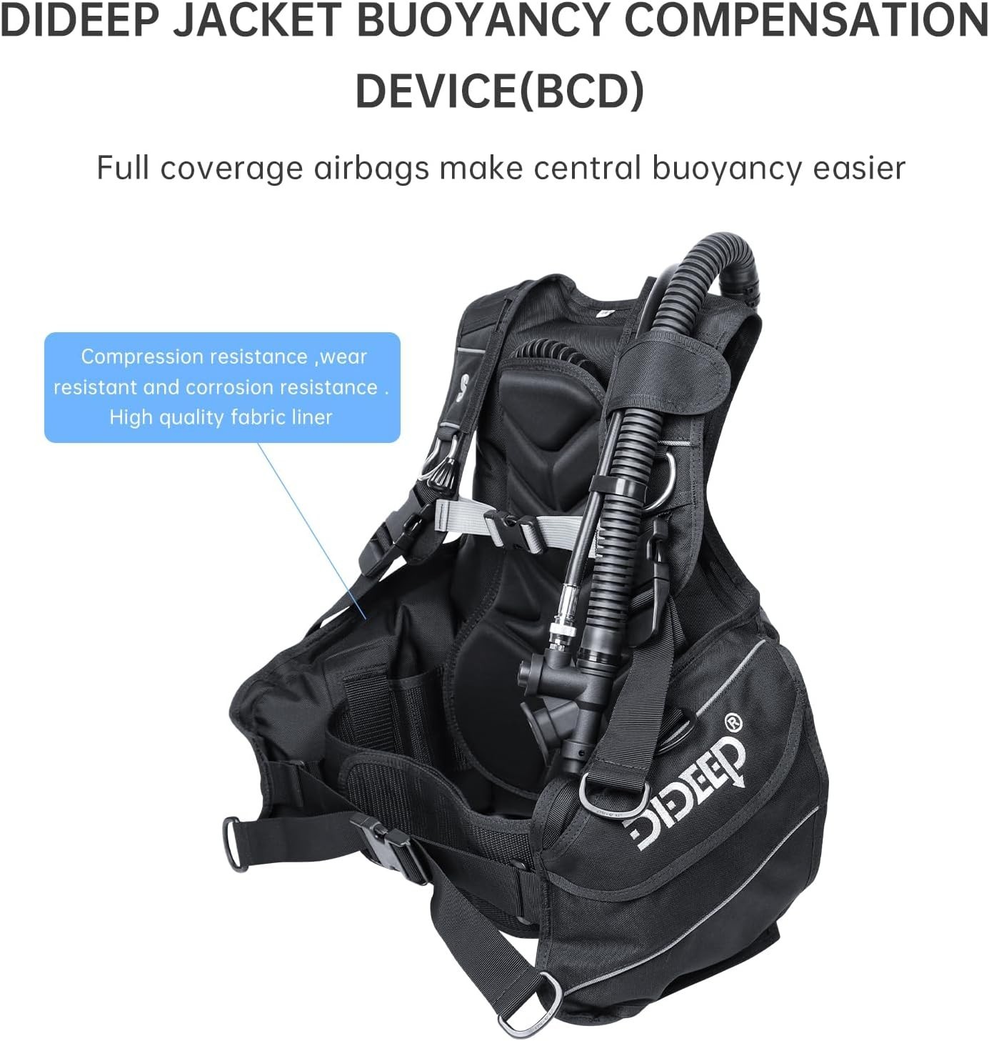 DIDEEP Scuba Diving BCD Jacket Buoyancy Compensator Vest Large Black - NIB