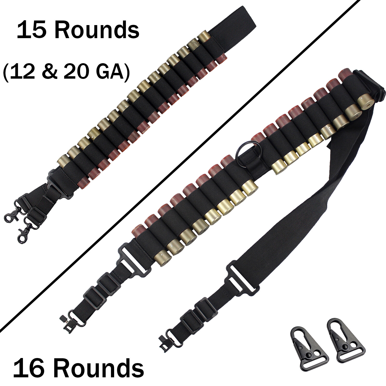 Tactical 15/16 Rounds 12&20 GA Shotgun Shell Bandolier Ammo Belts Holder Hunting