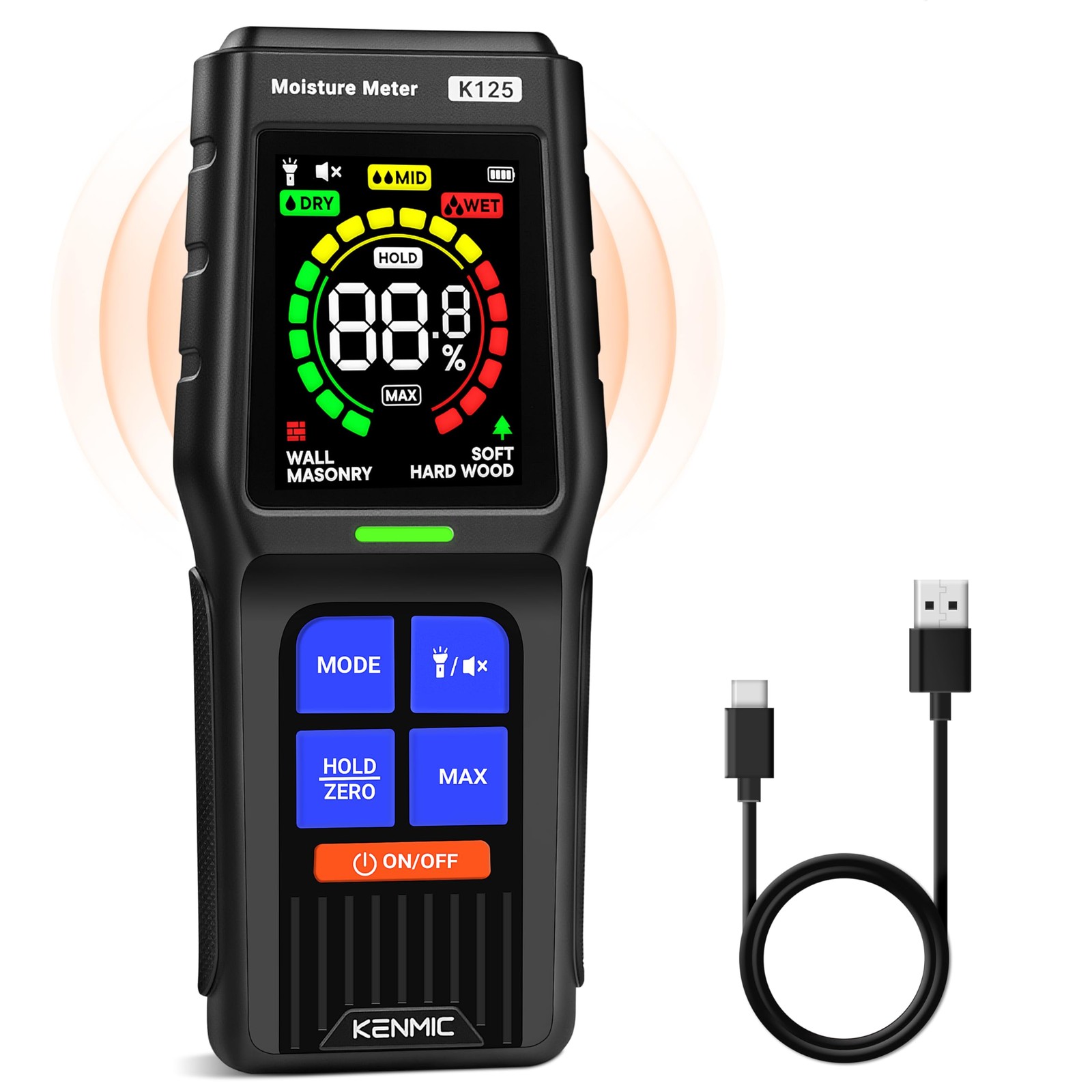 Pinless Moisture Meter for Non-Destructive Moisture Detection in Drywall, Wood,