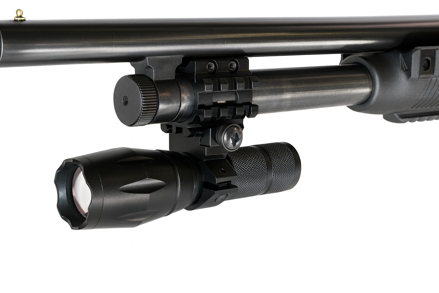 Mossberg 500 maverick 88 12 ga pump barrel mount 1000 lumen flashlight hunting.