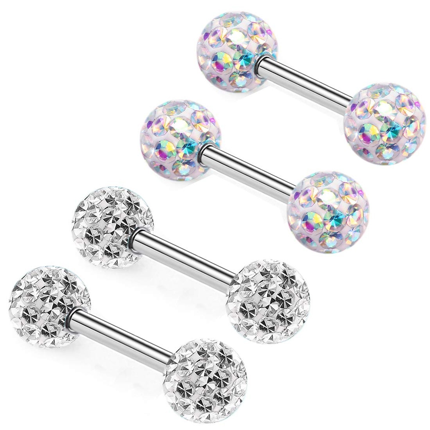 Never Fall out Crystal 14G Studs Nipple Rings Piercing Barbell Anti-allergy S...