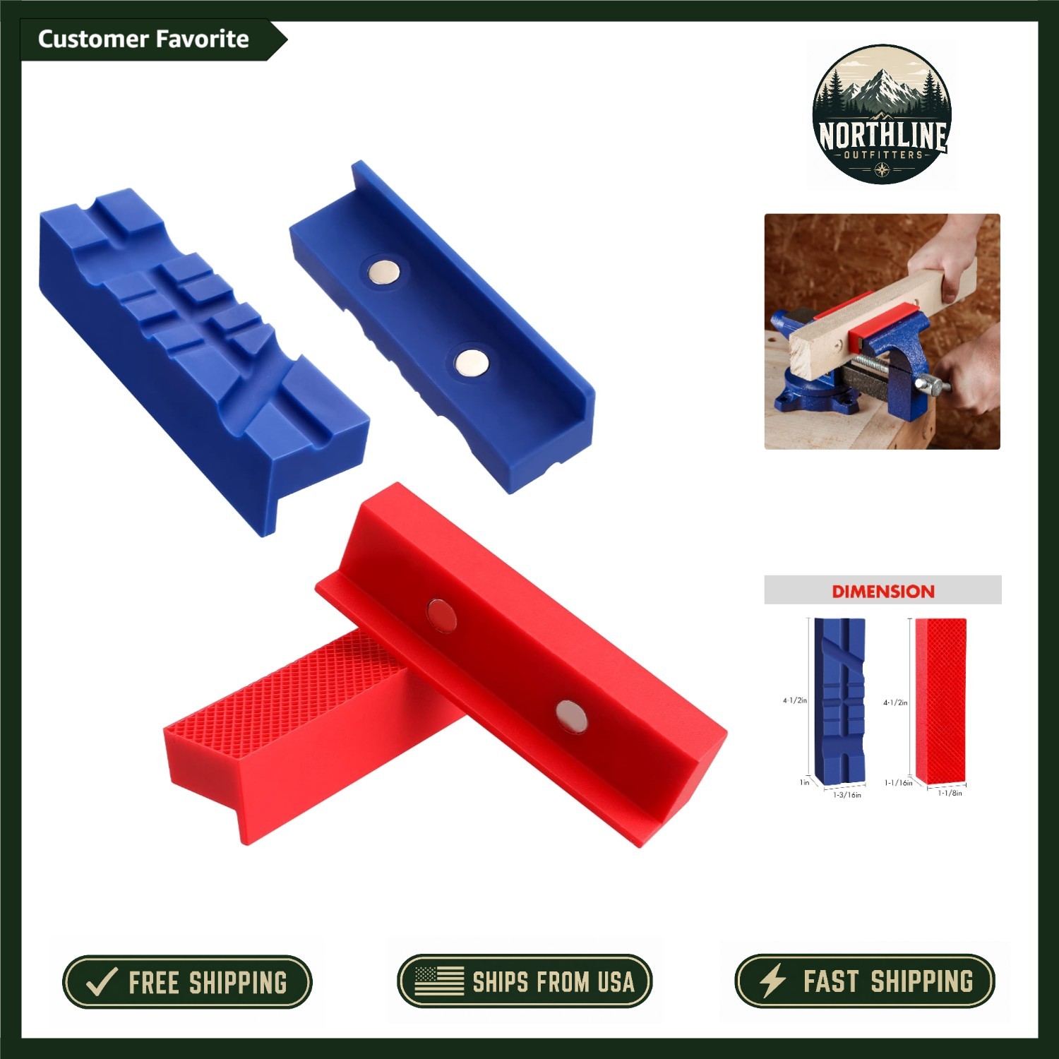 Workpro 2-Pair 4-1/2" Vise Jaw Pads Set - Magnetic TPU Jaw Protective Covers