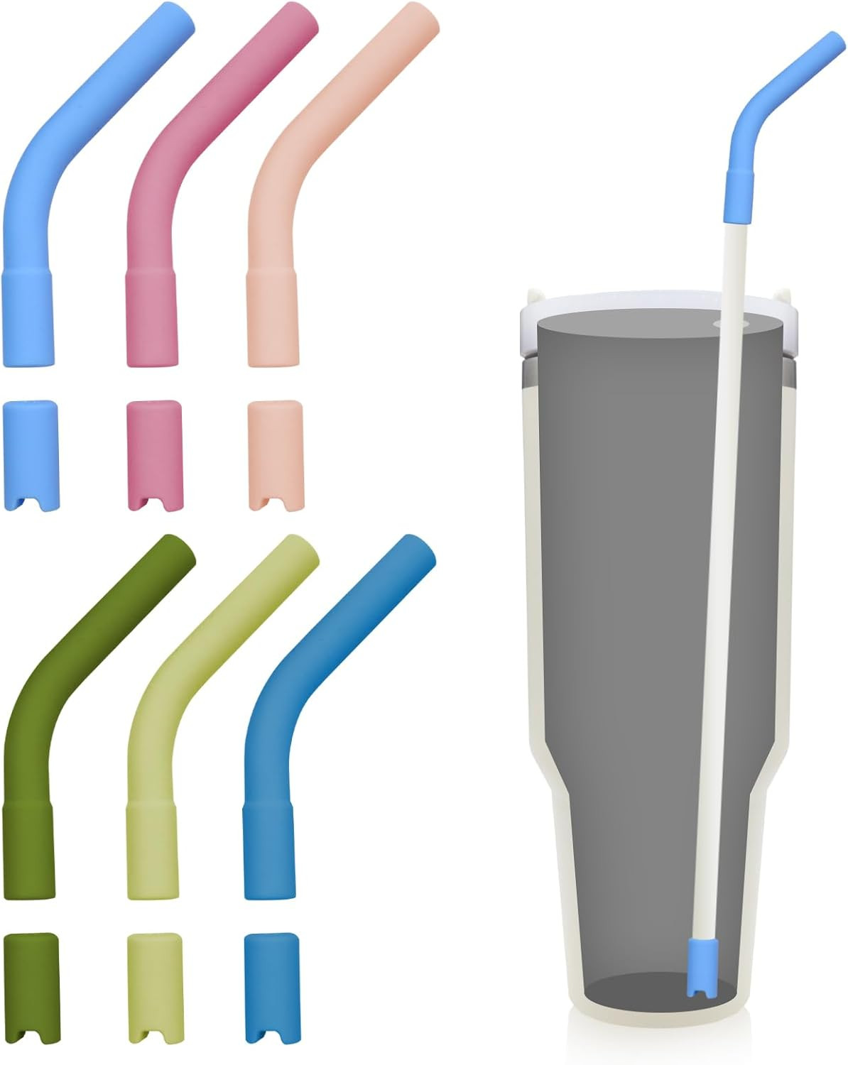 12 Pcs Silicone Straw Tips with Bottom Sleeve Reusable Silicone Tips for Metal S