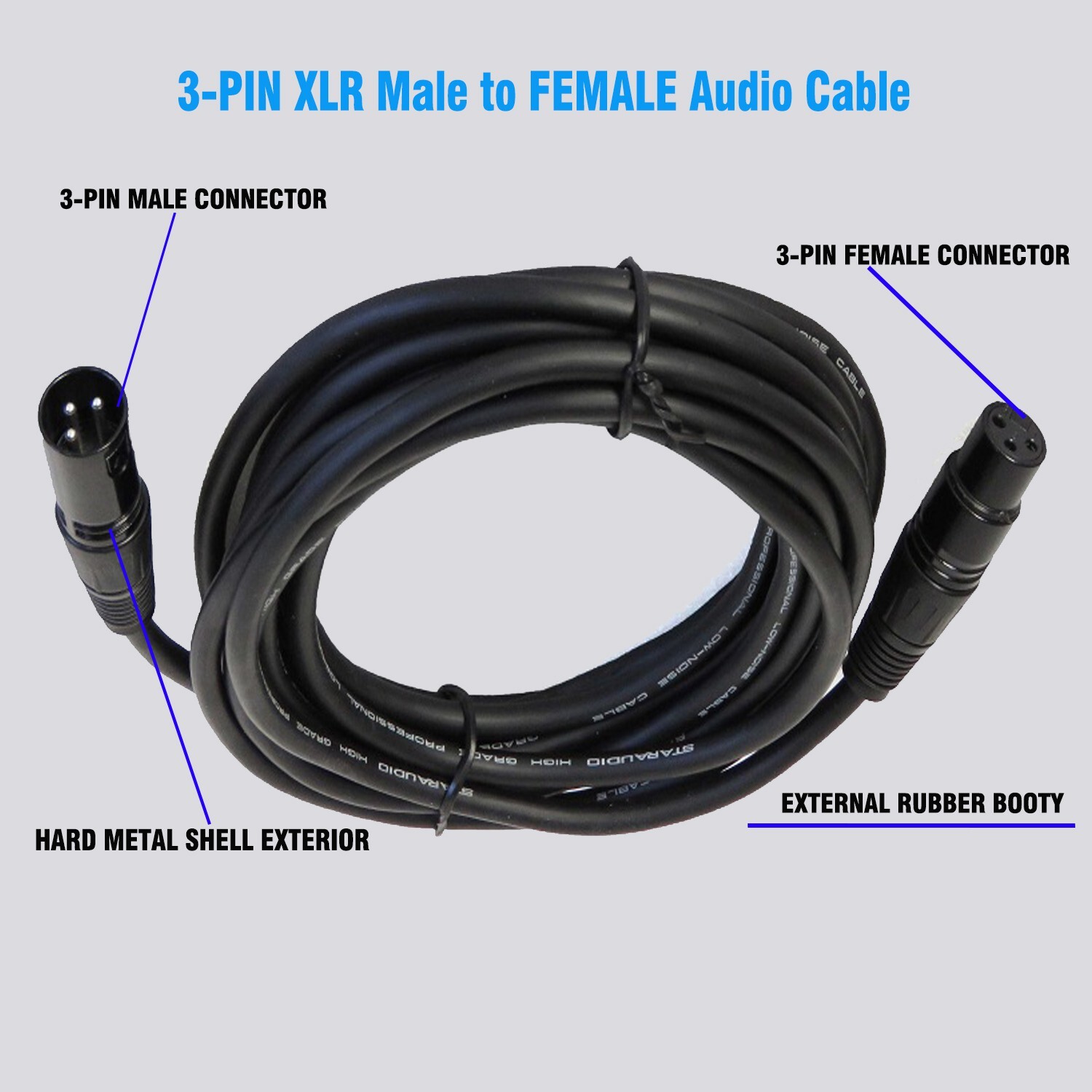 50ft Male Cable to REAN 3 Pin Shielded XLR Female Stereo Cord Audio Mixer Cable