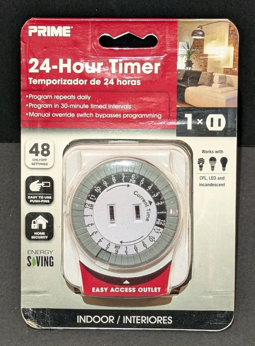 Prime 24‑Hour Indoor Timer TNI24111 Mechanical Plug‑In Energy Saving NEW