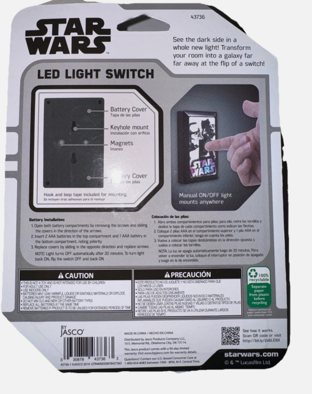 Star Wars Light Switch - Mountable LED Light w/Auto Shut Off, Batteries Required