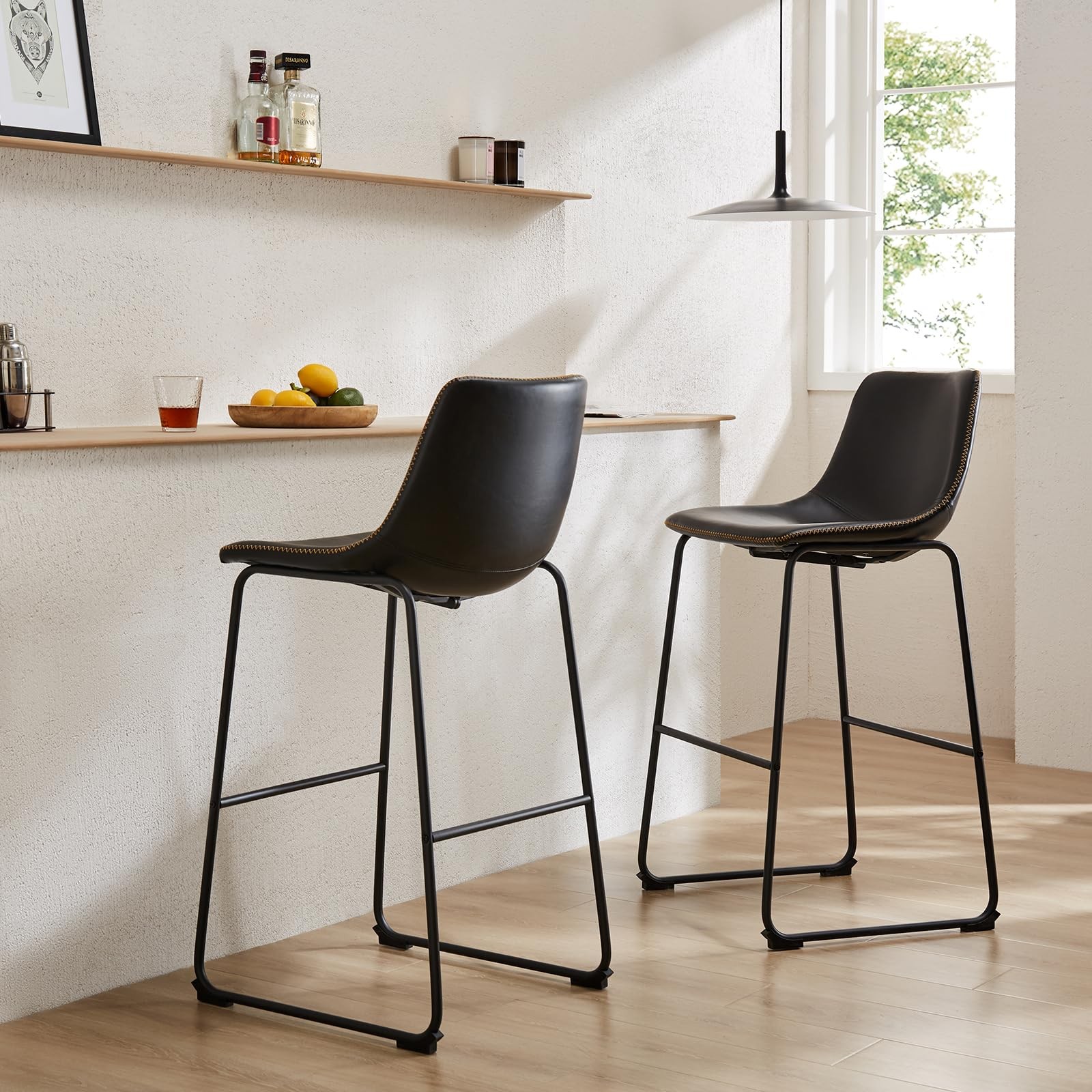 Counter Height Bar Stools Set of 2, 30 inch Height Stool Faux Leather Barstoo...