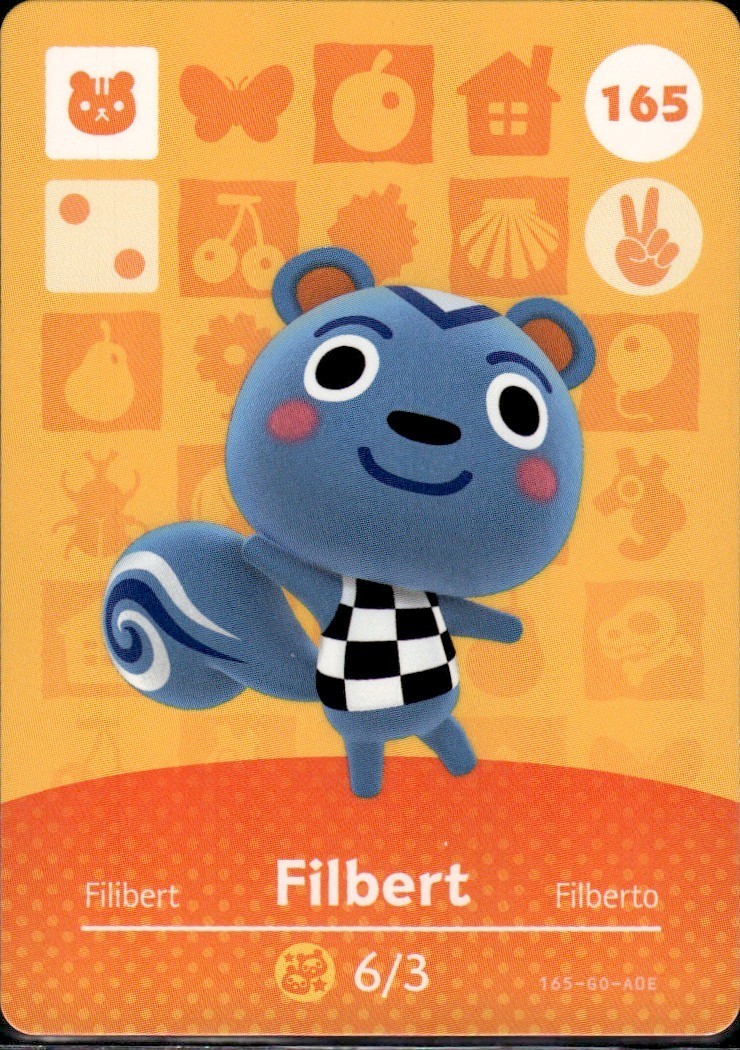 165 Filbert Amiibo Card 165 Series 2 Animal Crossing Nintendo Switch NA Region