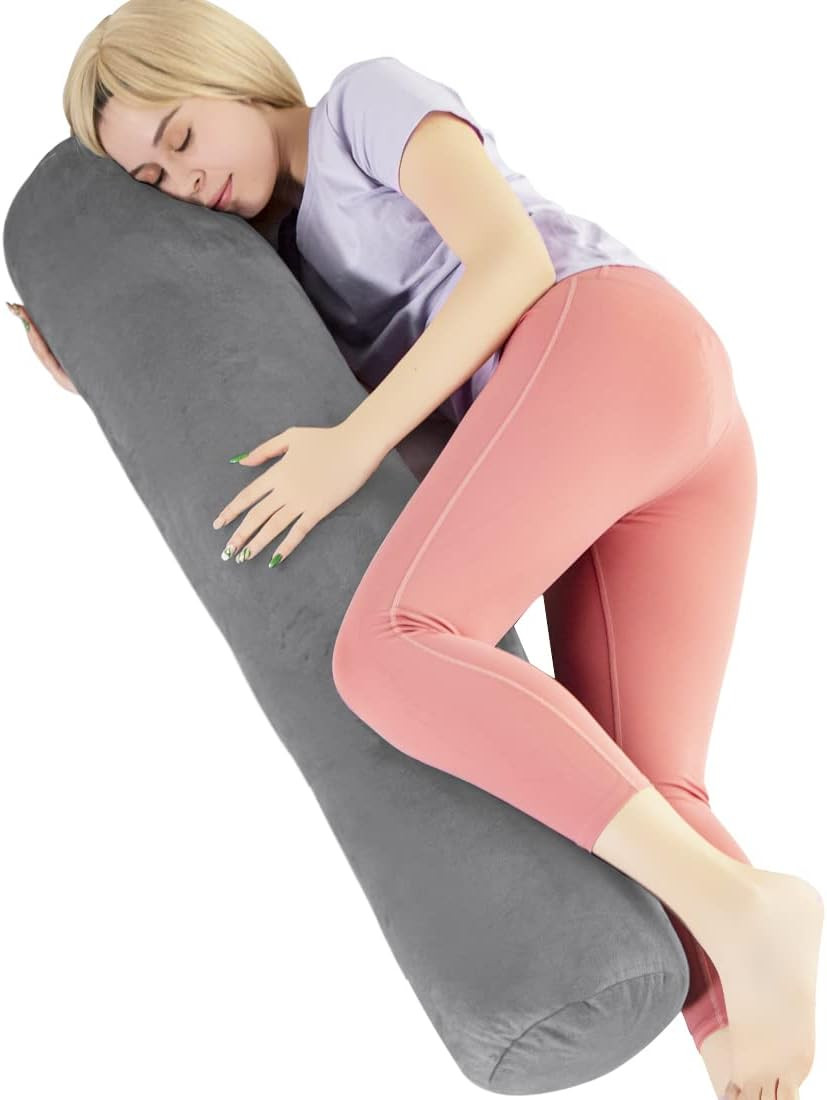 Body Pillow for Adults, Bolster Pillow with Removable Velvet Cover, Long round C