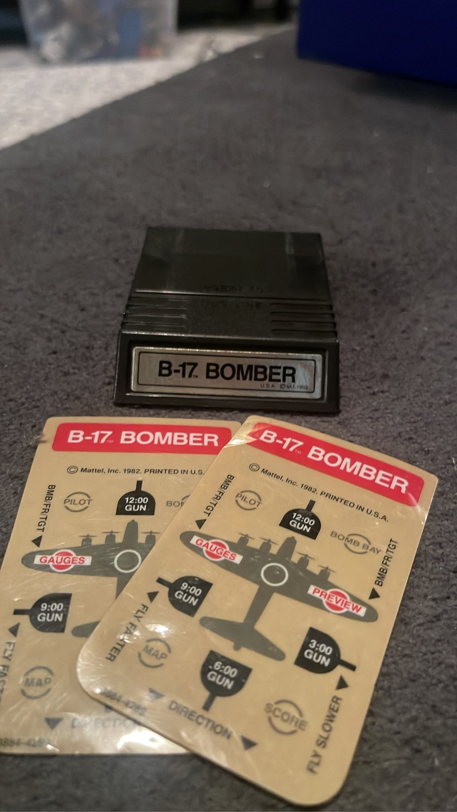 B-17 Bomber Mattel Intellivision 1982 Game Cartridge & 2 Overlays