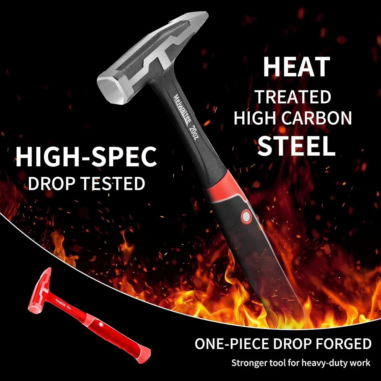 20oz One-piece Forged Engineer Hammer Sheet Metal Cross Peen Rubber Grip 400g