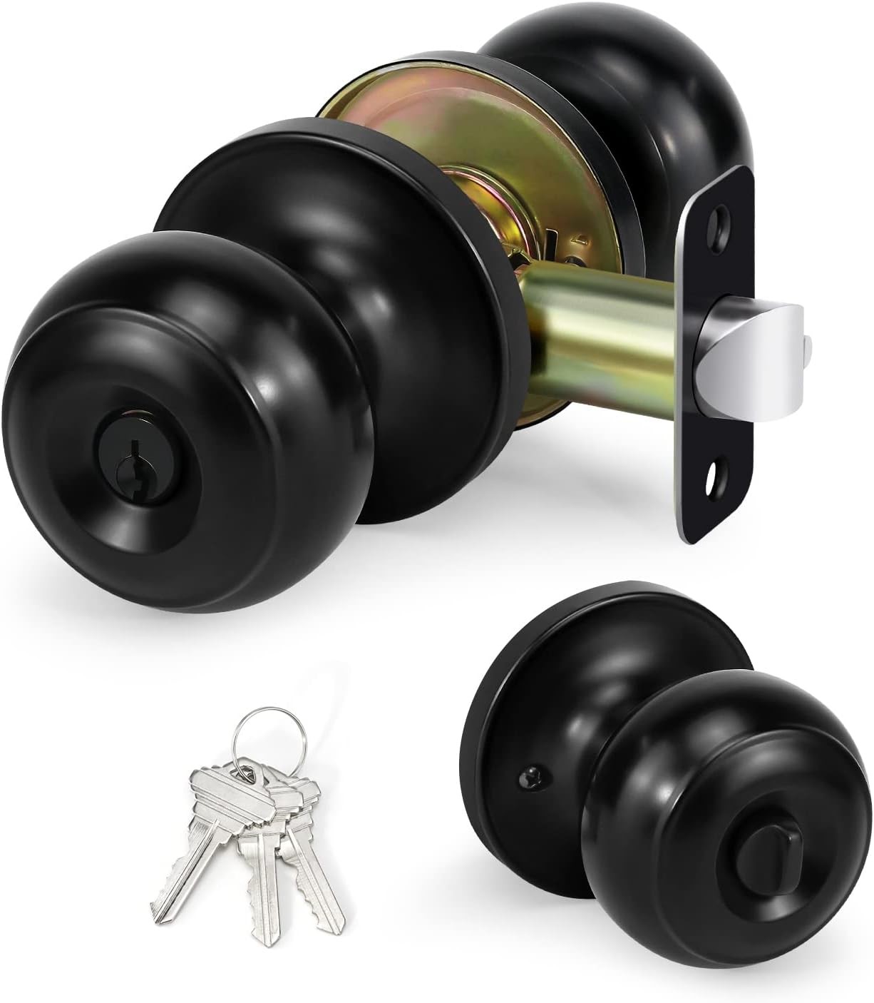 Keyed Entry Door Knob for Entrance, Front Doorknob with 1 Pack, Matte Black