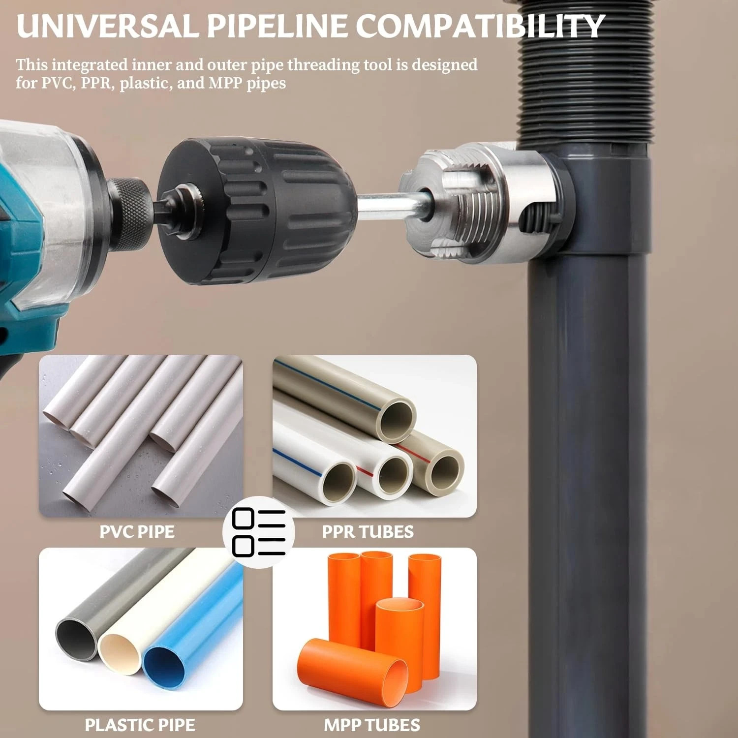 3Pcs Integrated Internal & External Pipe Threading Tool, Dual-Function Pipe