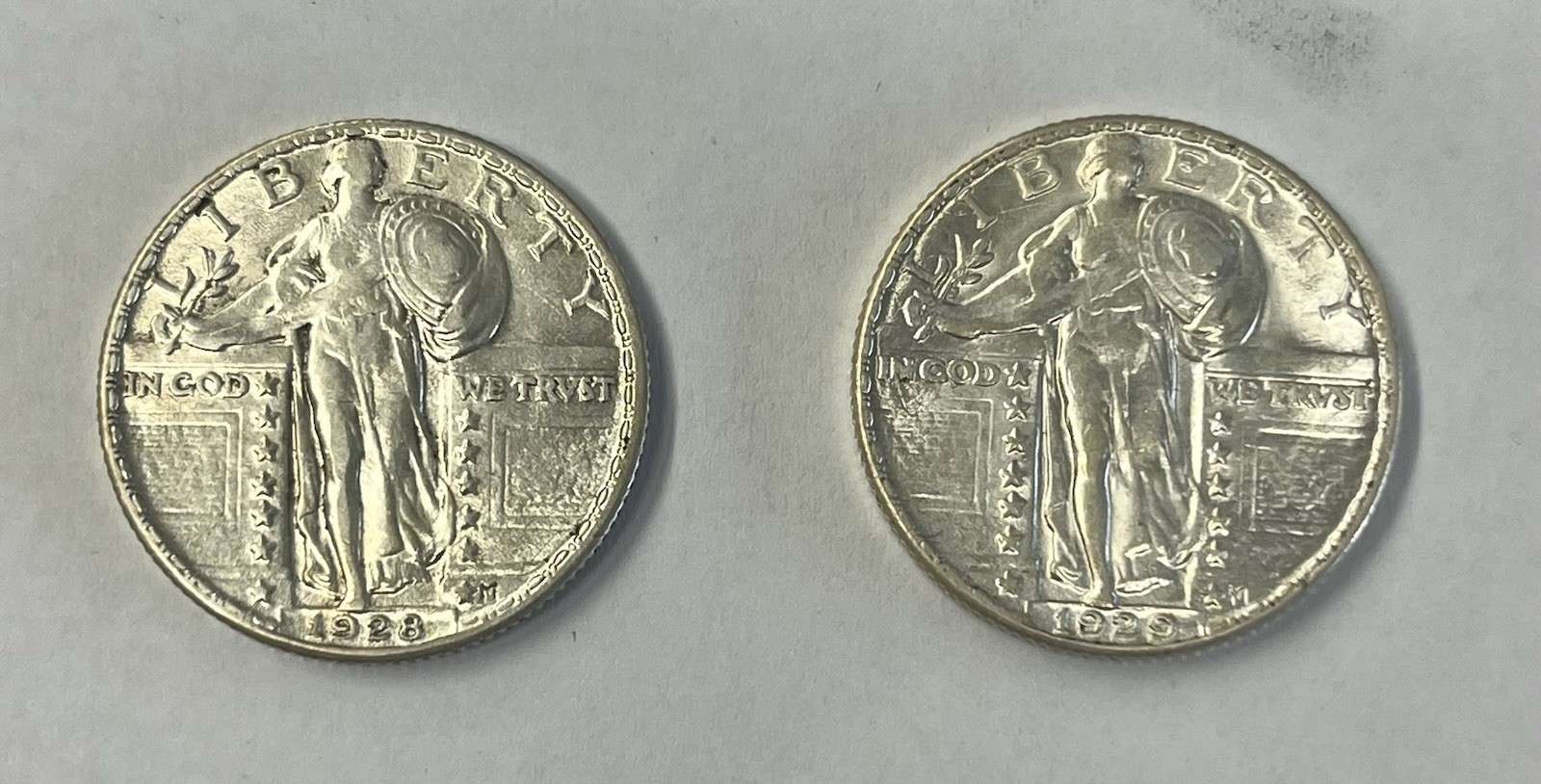 Duo 1928 & 29 Standing Liberty Quarter, High Grade Nice Coins
