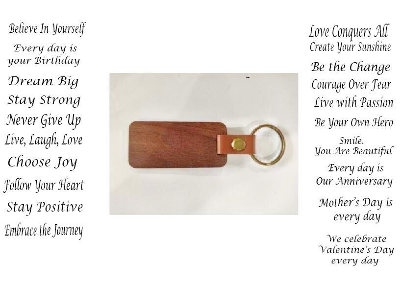 Wood and Leather Motivational Key Chains with Key Rings -Set of 2