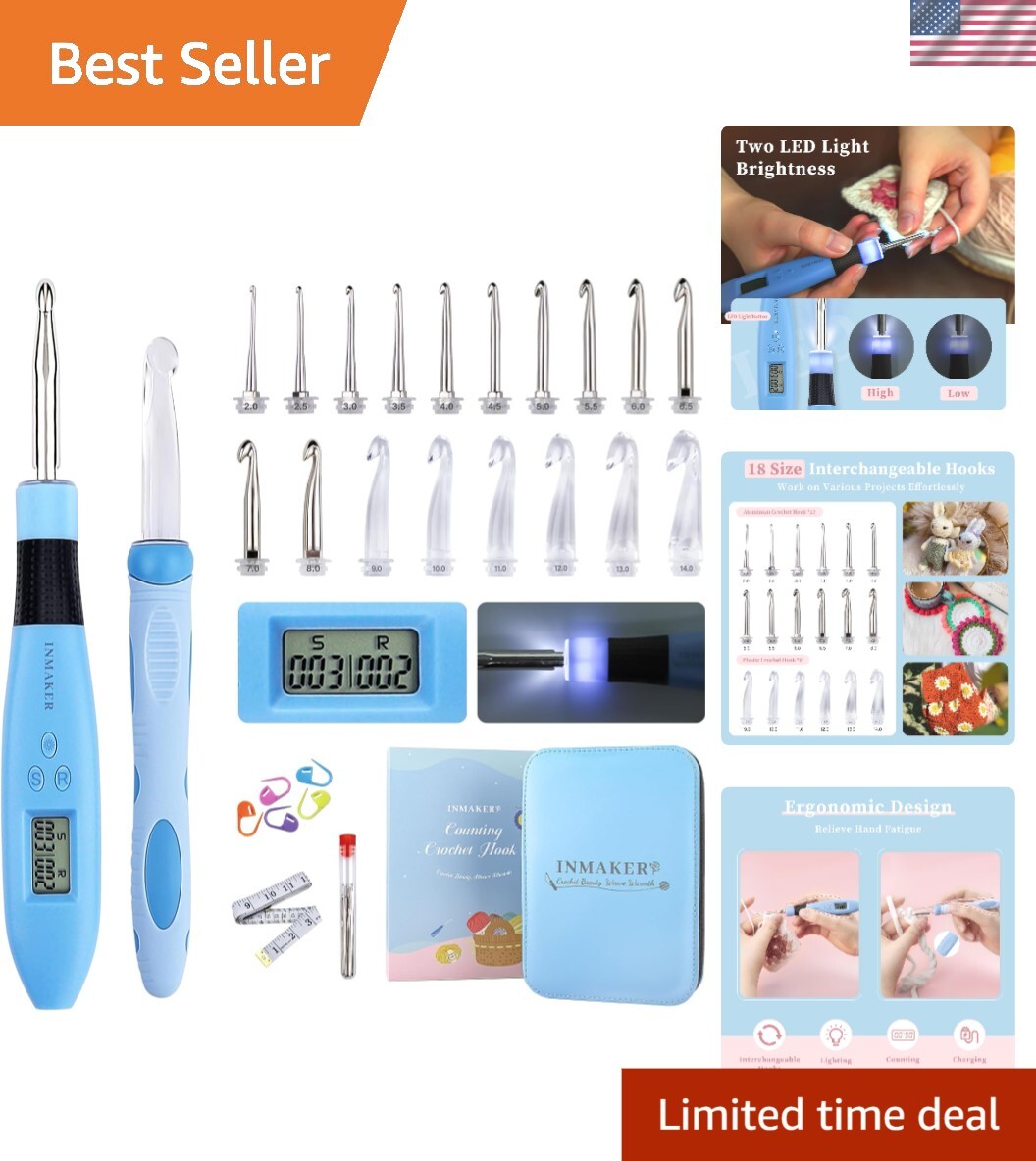 Travel-Friendly Crochet Hooks with LED Lights and Easy Counting Functionality
