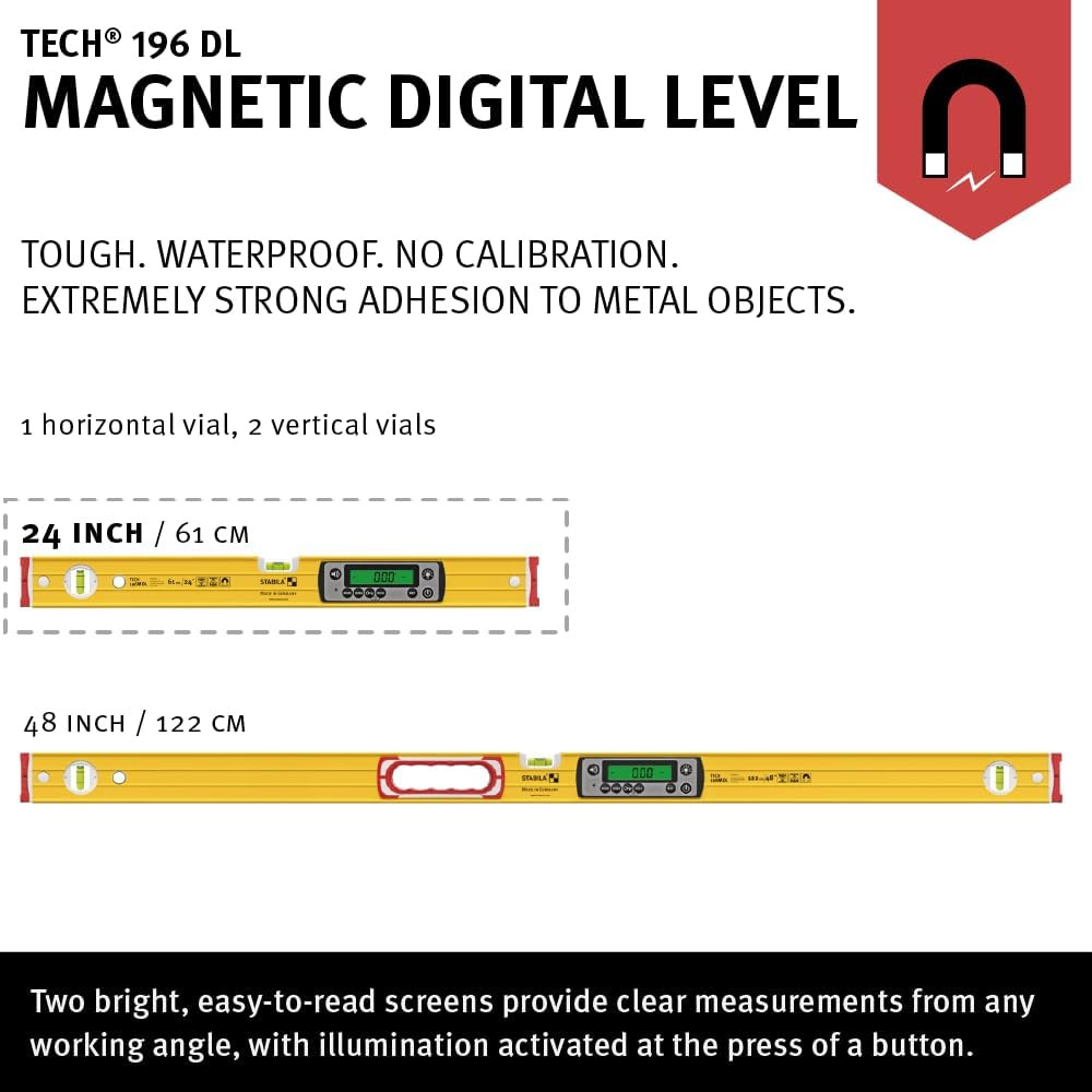 24" IP67 Magnetic Digital Level with Case - Durable & Accurate Tool