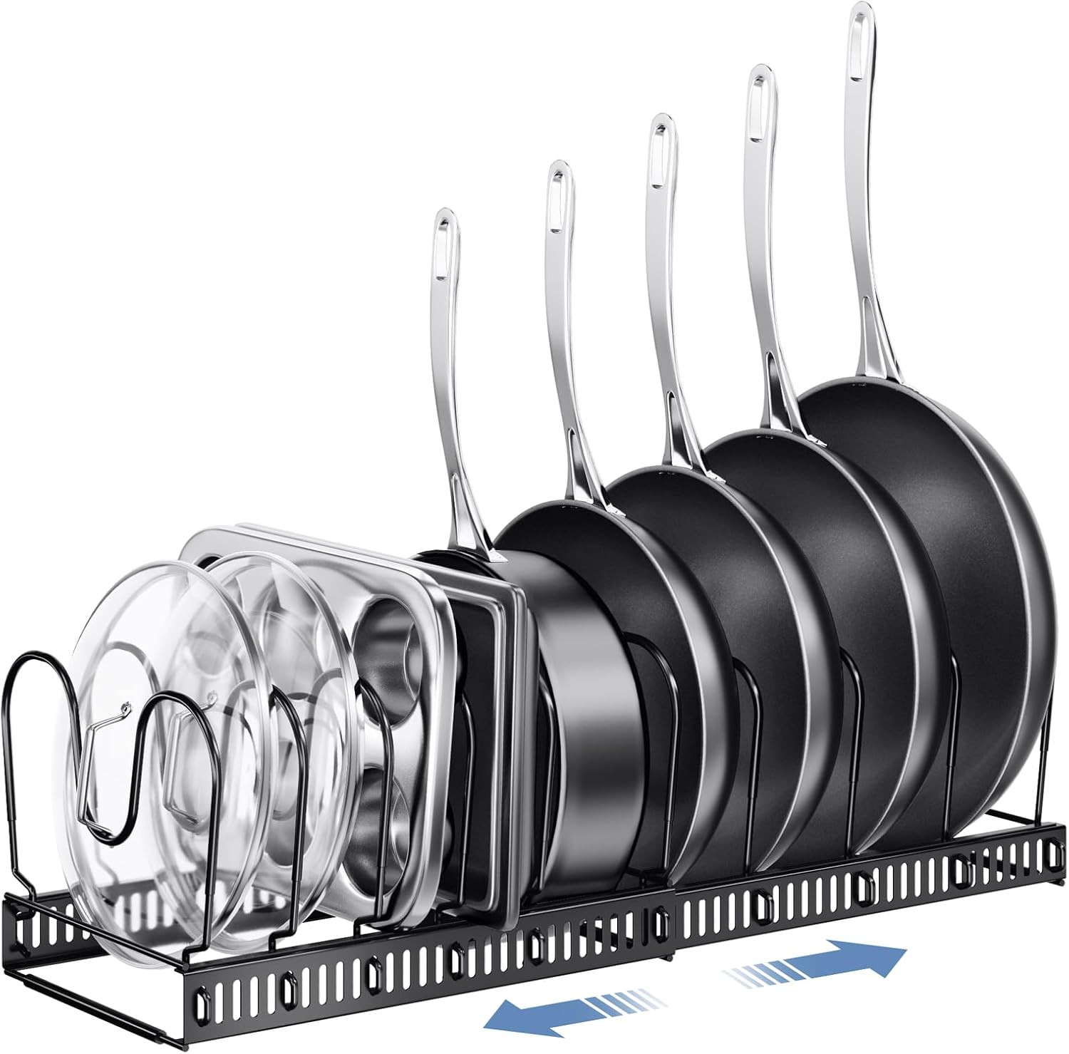 Expandable Pots and Pans Organizer under Cabinet with 10 Dividers | Extends 12"-