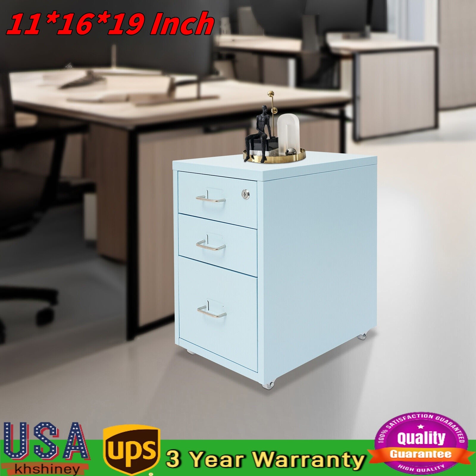 3-Drawer Filing Cabinet Vertical File Cabinet Lockable Office Storage Drawers