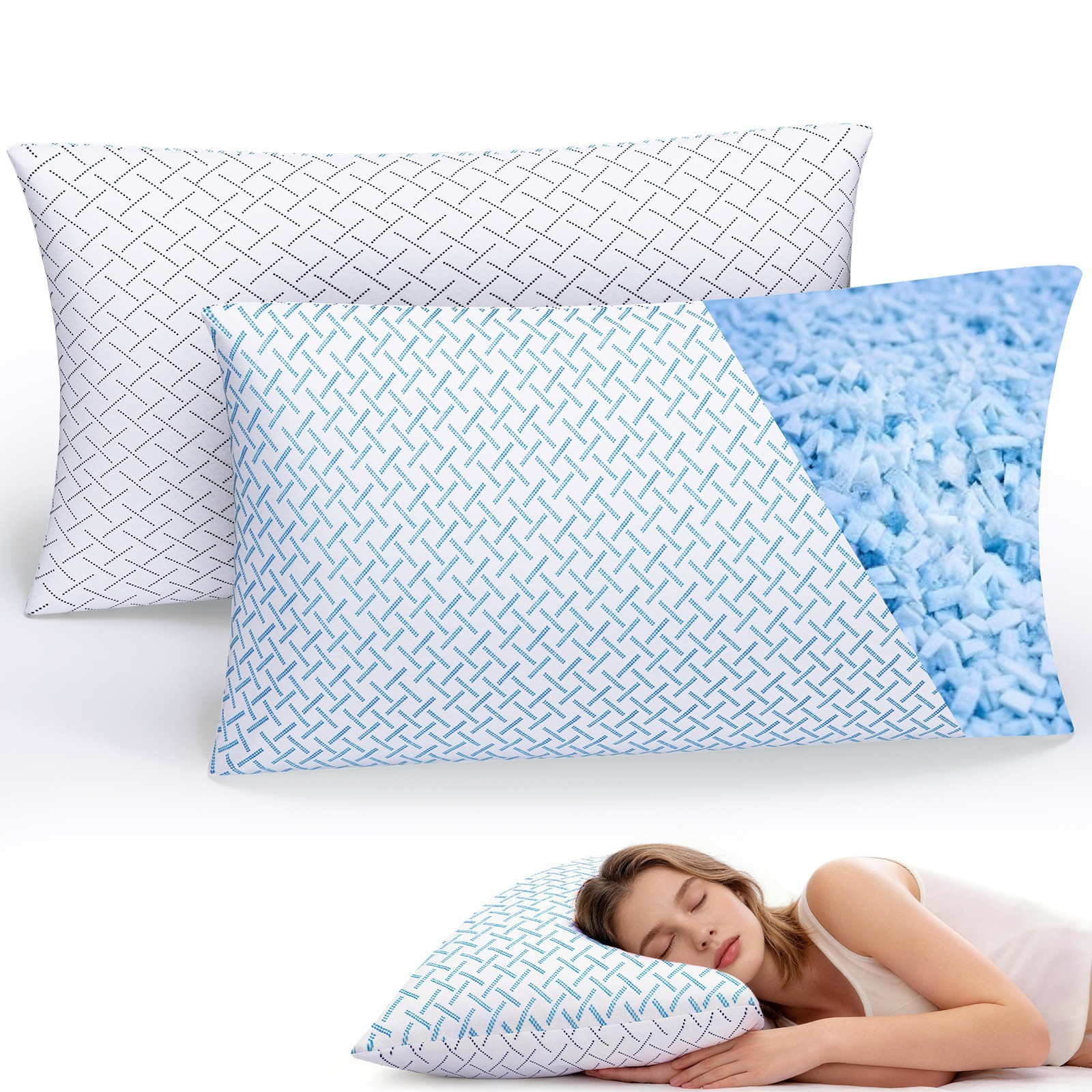 2X Cooling Bamboo Viscose Pillow Shredded Memory Foam Queen King Size Pillow Set