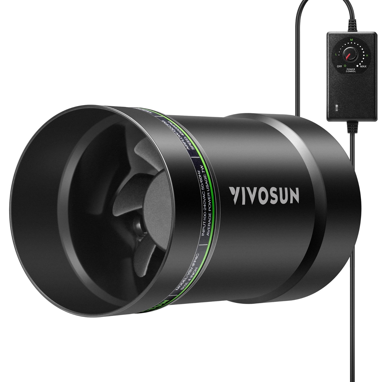 VIVOSUN 4"130CFM Inline Booster Duct Fan HVAC Ventilation Fan w/Speed Controller