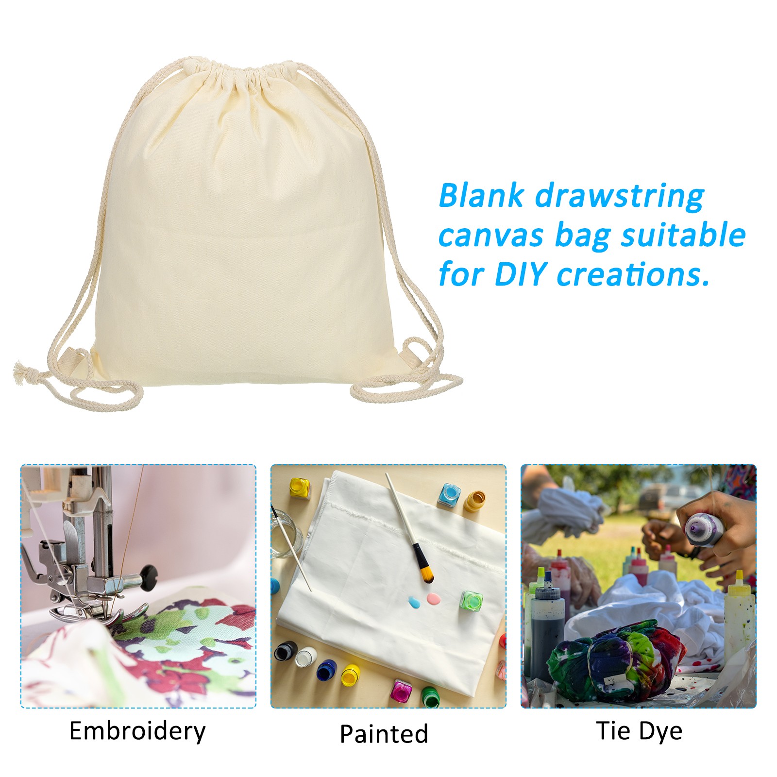 Cotton Drawstring Bags Canvas Drawstring Backpack Sport Gym Bag White