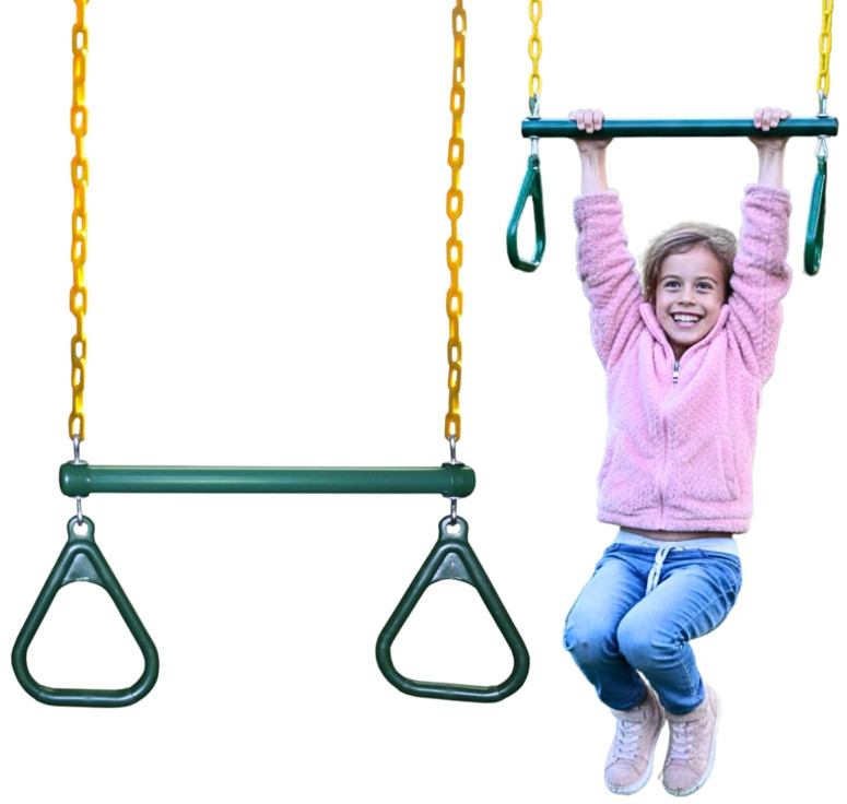 Barra trapecio 50 cm con anillas y cadenas seguras para columpio infantil, Nuevo