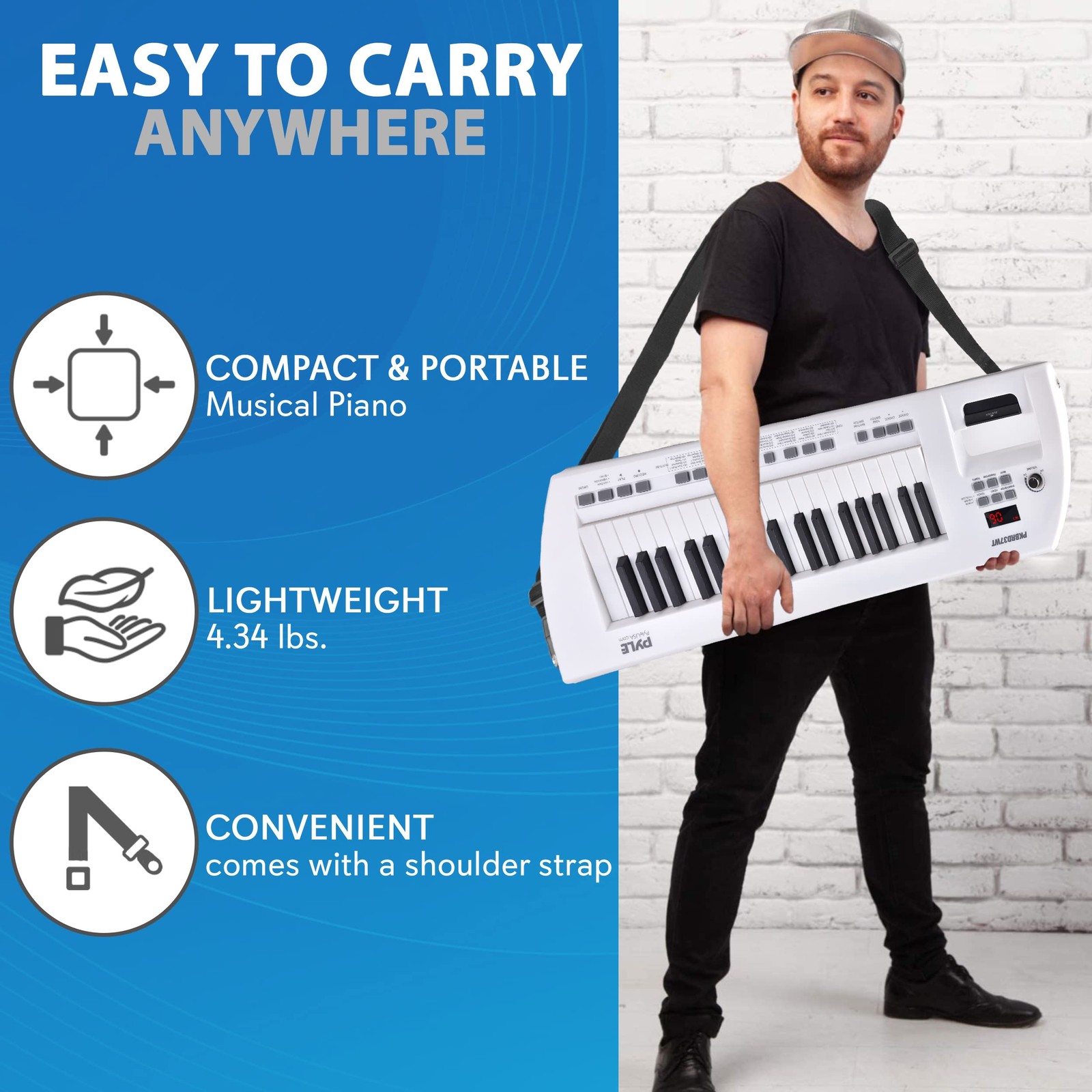 PYLE Electric Piano, 37 Keys Keyboard 200 Rhythms, White