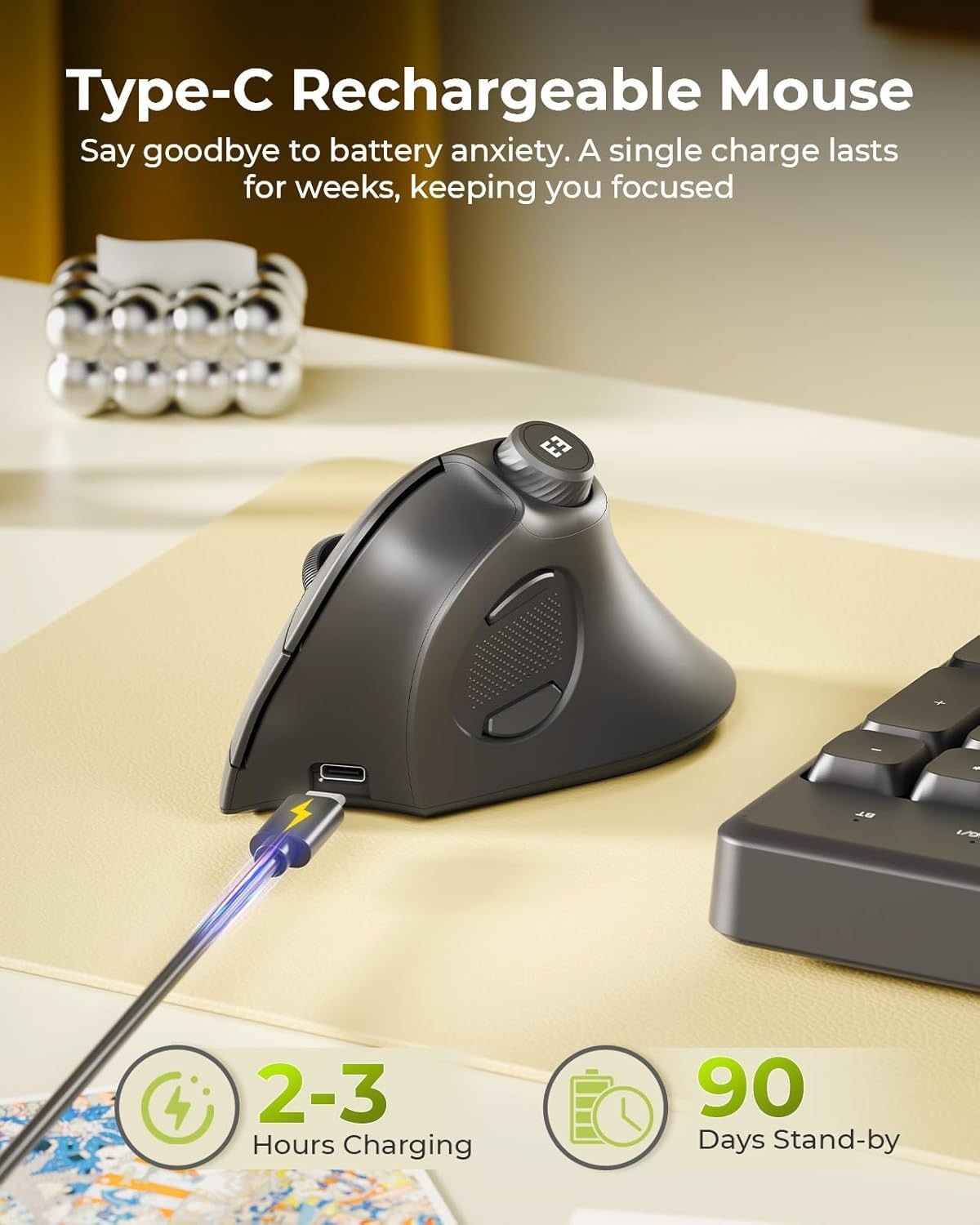 Ergonomic Mouse Wireless, MOU-302 Bluetooth Vertical Mouse Rechargeable, Volu...