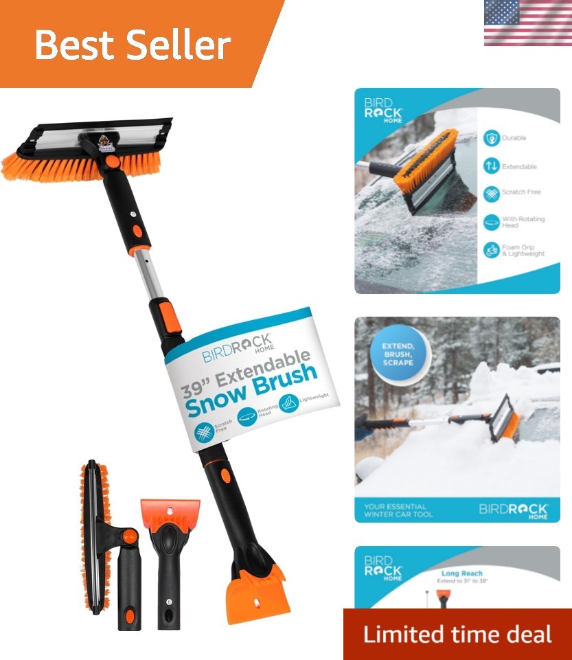 Lightweight 39-Inch Extendable Snow Brush & Ice Scraper - Effortless Winter Care