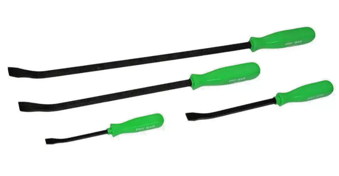 4pc Mechanics Pry Bar Set Neon Square Handle Heavy Duty 8" 12" 18" 24"