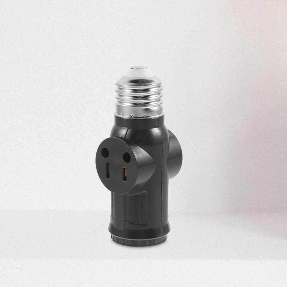 2Pcs Light Bulb Outlet Socket Adapter E26/E27 Lamp Bulb to 2/3 Prong Plug Black
