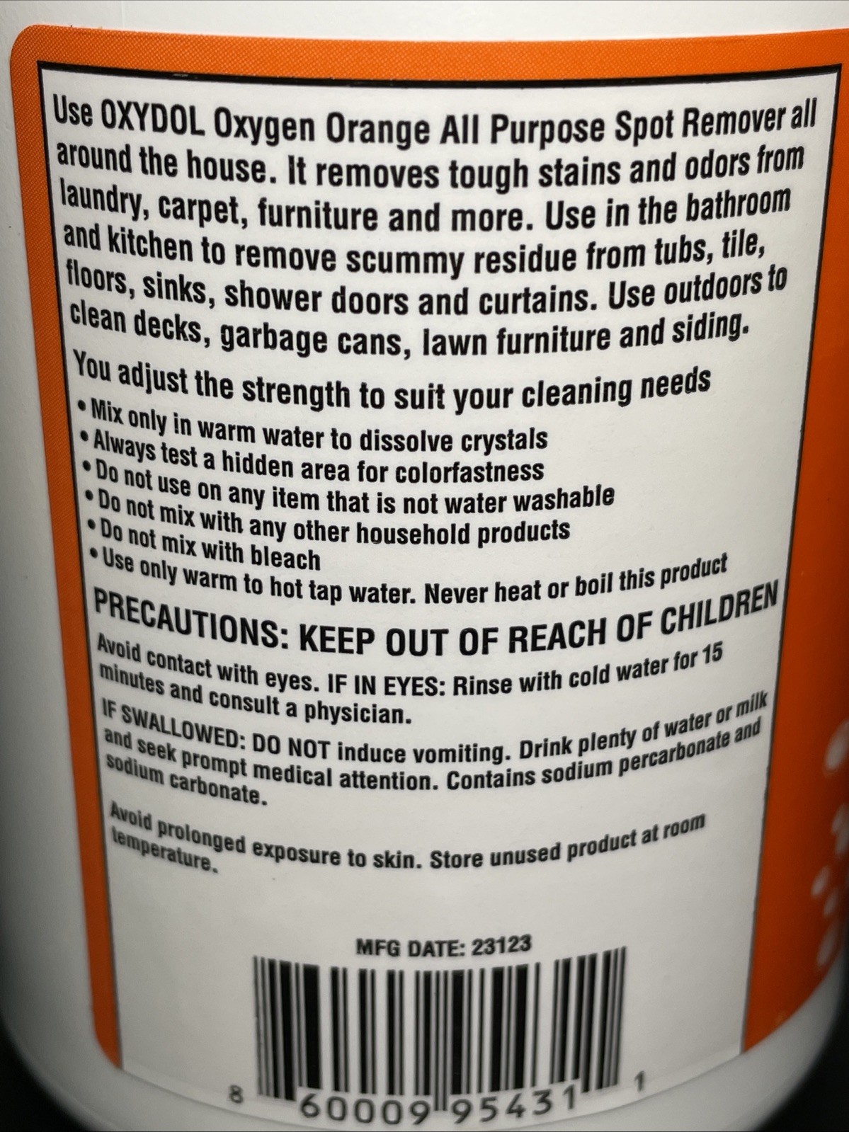 Oxydol Oxygen Orange All Purpose Spot Remover 15oz New