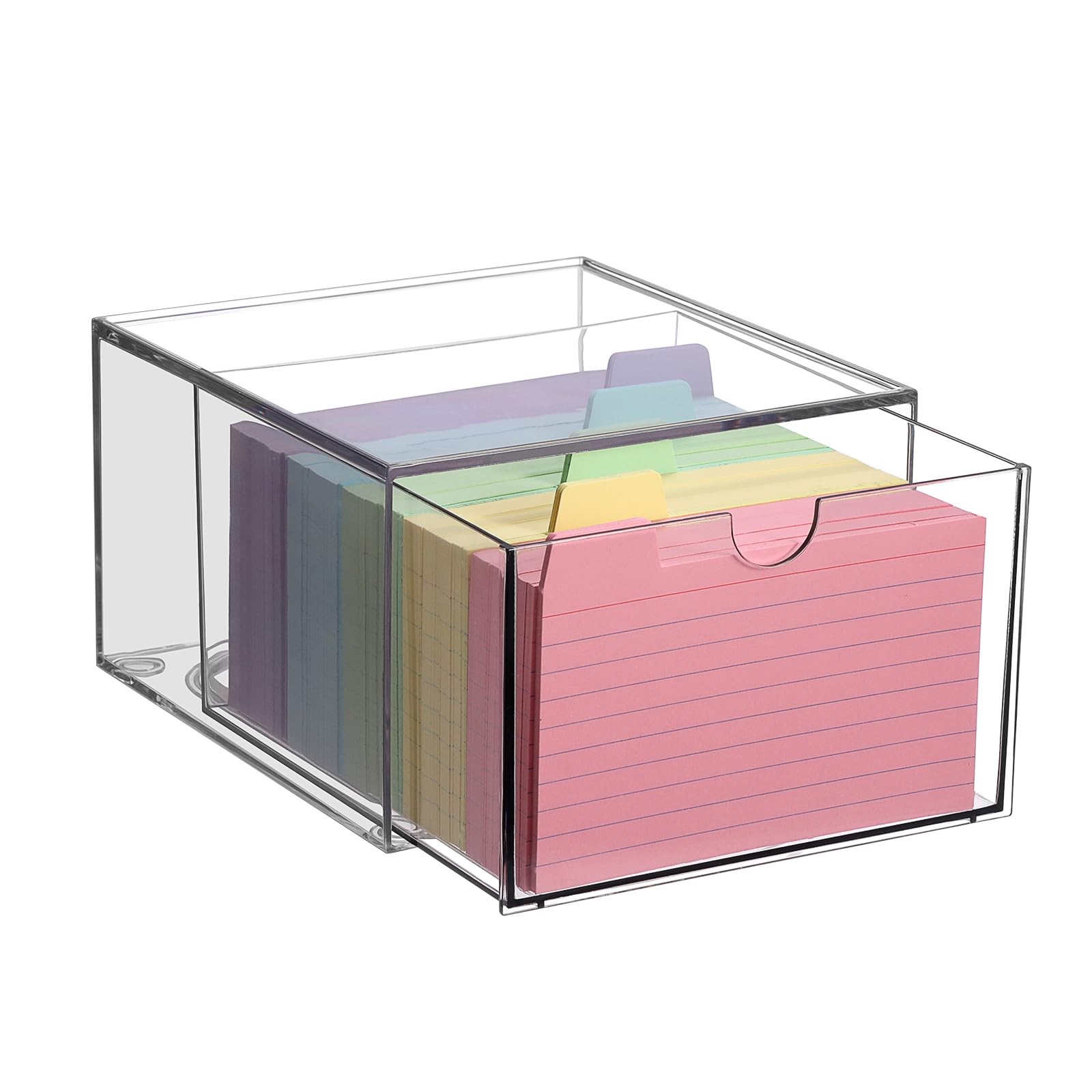 BTSKY Clear 3 x 5 Inch Index Card Storage Drawer Plastic Index Card Box for Offi