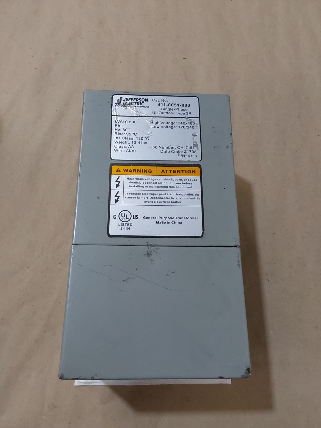 JEFFERSON ELECTRIC 411-0051-000 Single Phase UL Outdoor Type 3R General Purpose