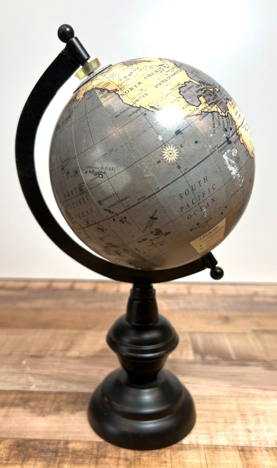 Decorative Vintage-Inspired World Globe With Black Metal Stand And Rotational Ax