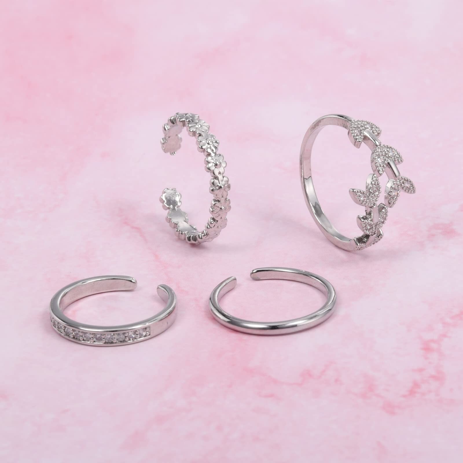 JFORYOU Toe Rings for Women Adjustable Open Toe Rings with Anklet Set CZ Flow...