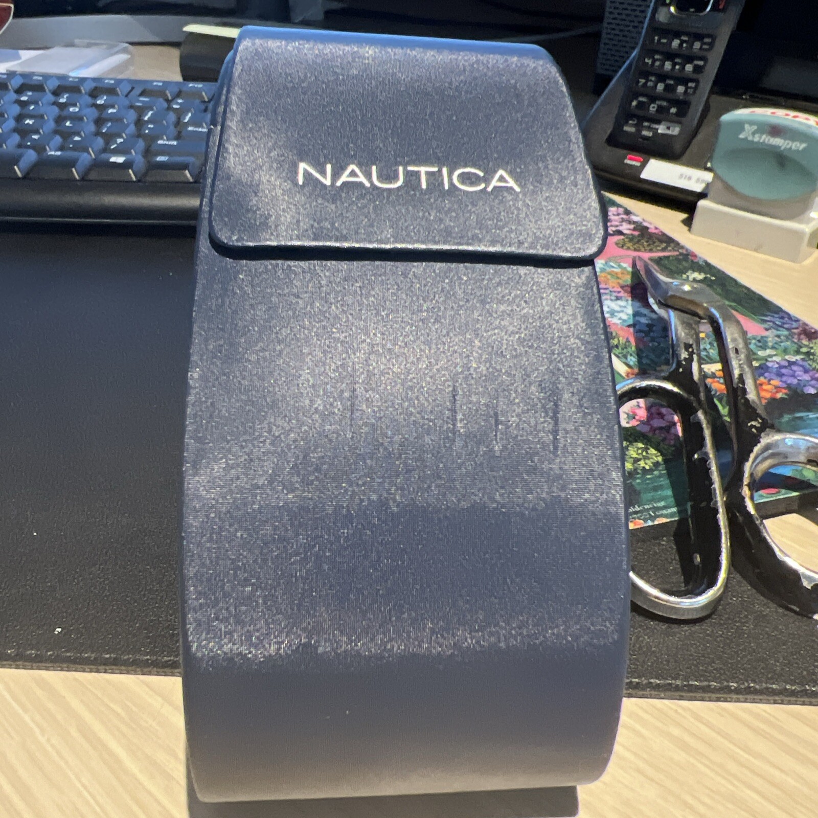 Nautica Navy Blue Eyeglass Sunglass Case With Magnetic Closure